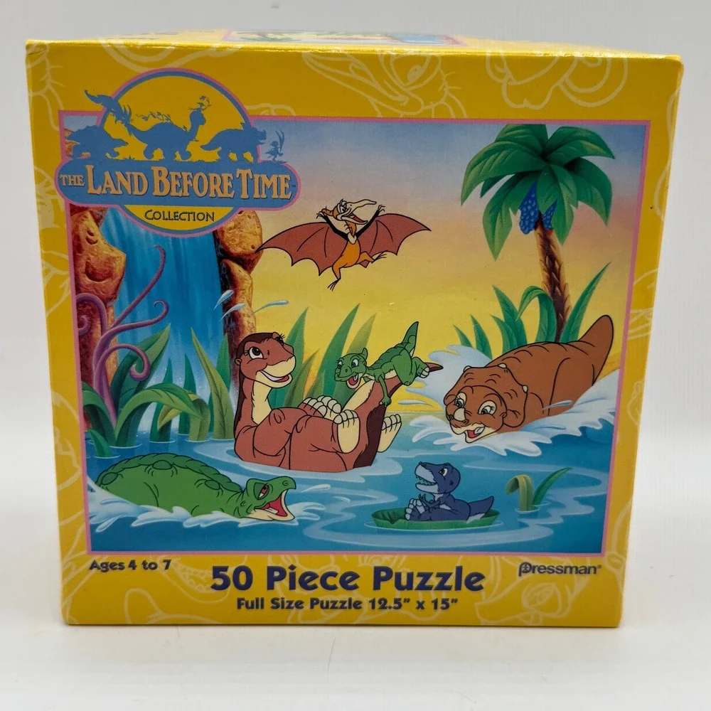 Pressman Land Before Time Puzzle Kids 12.5x15 Yellow 50 Piece Vintage Dinosaur